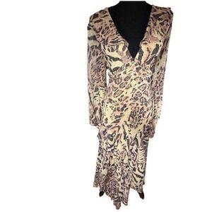 Asos Design Leopard‎ Print Lace Trim Chiffon Midi Dress
